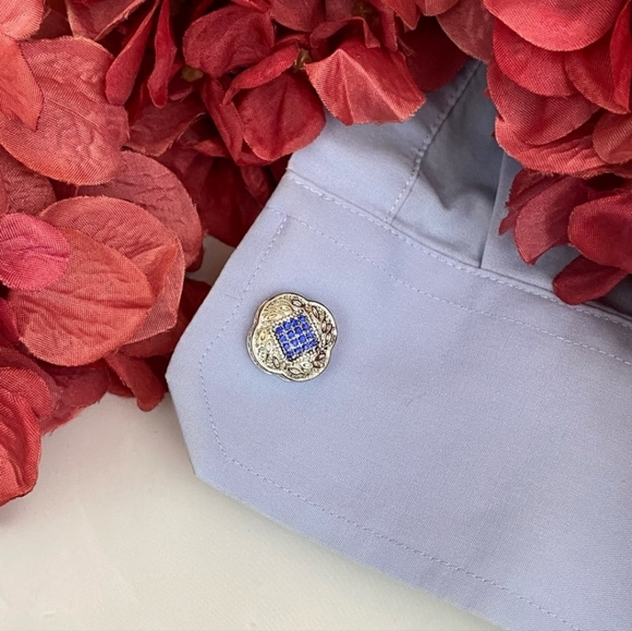 ! NWT Men's Elegant Blue and Silver Crystal Square Cufflinks ! - Picture 3 of 5